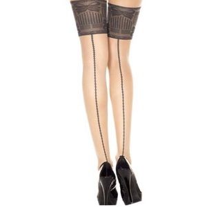 Black Bow Band Back Seam Pinup Style Pantyhose